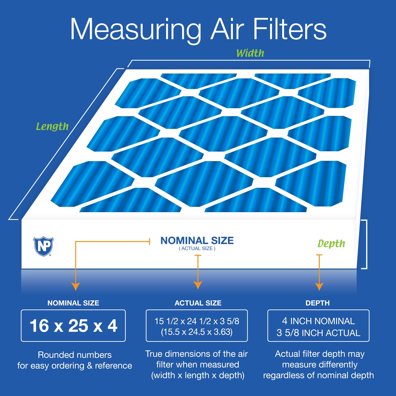 16x25x4 (3 5/8) Pleated Air Filters MERV 7 Plus Carbon