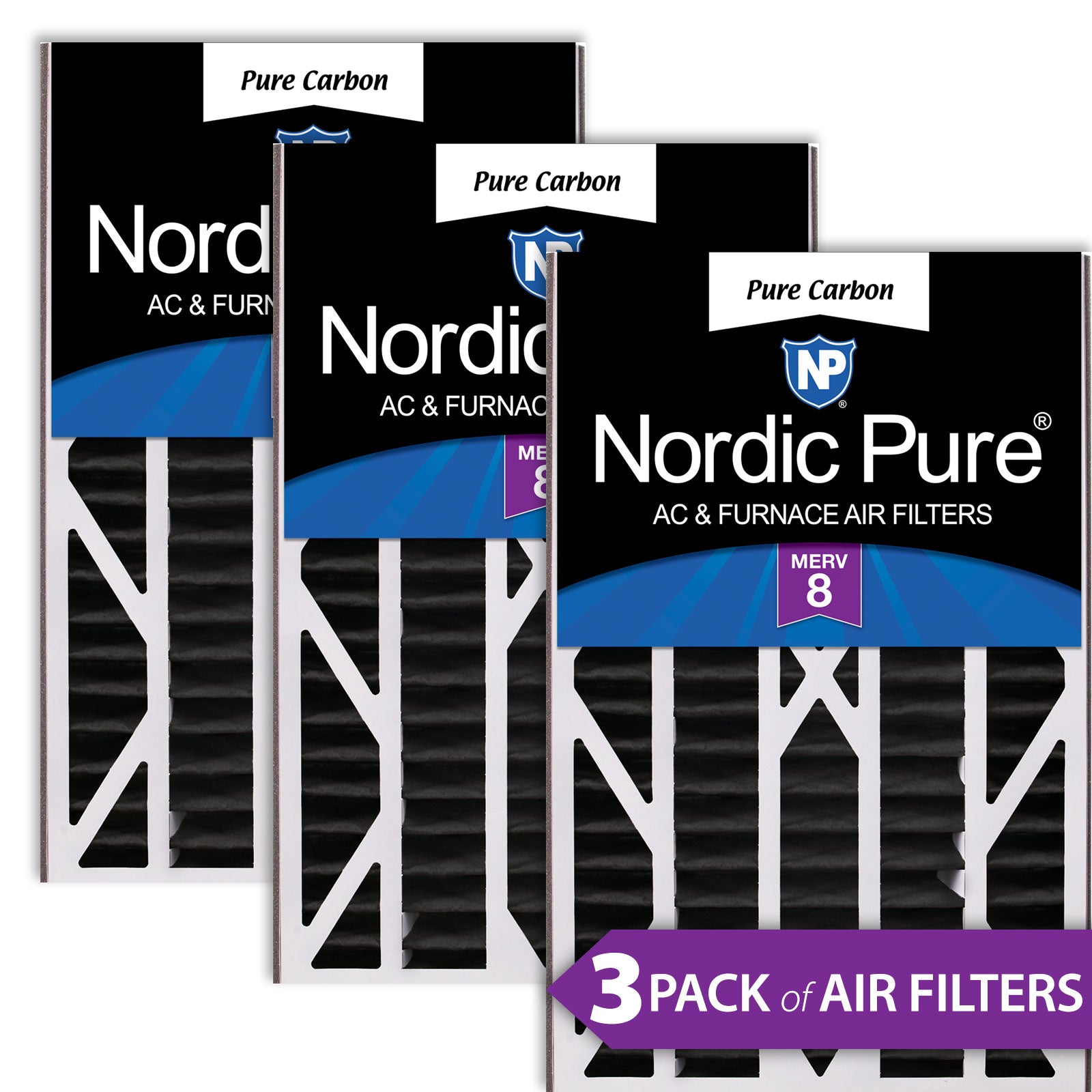 Air Bear Cub 16x25x3 Replacement 259112-101 Pure Carbon Pleated Odor Reduction Merv 8 Furnace Filters