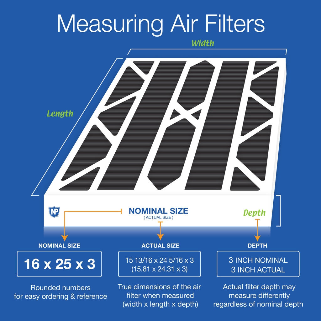 Air Bear Cub 16x25x3 Replacement 259112-101 Pure Carbon Pleated Odor Reduction Merv 8 Furnace Filter