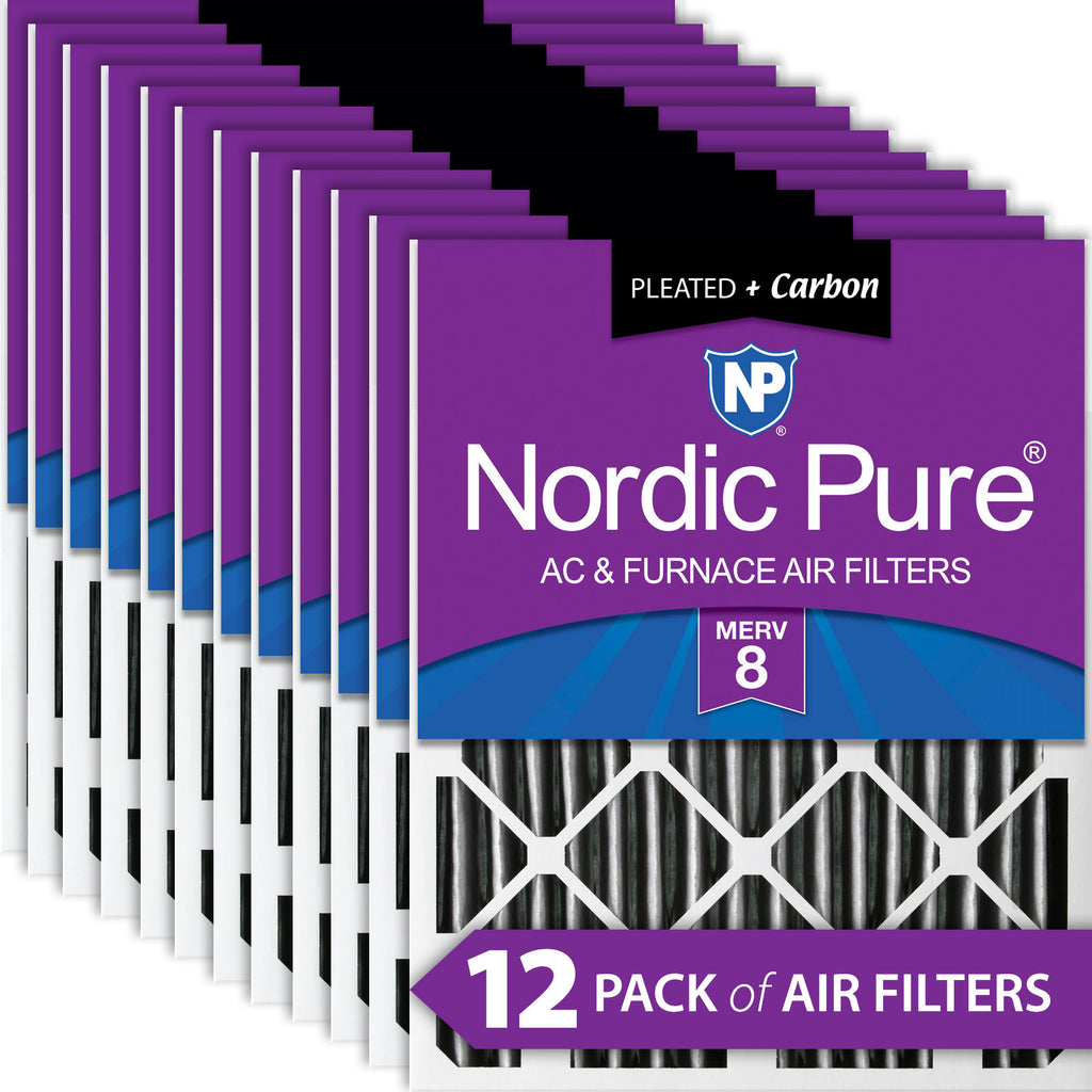 12x25x2 Furnace Air Filters MERV 8 Pleated Plus Carbon