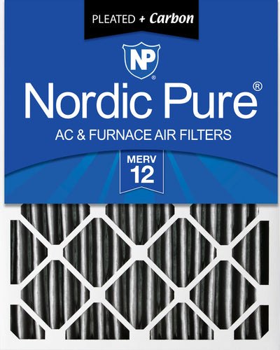 16x25x4 (3 5/8) Furnace Air Filters MERV 12 Pleated Plus Carbon