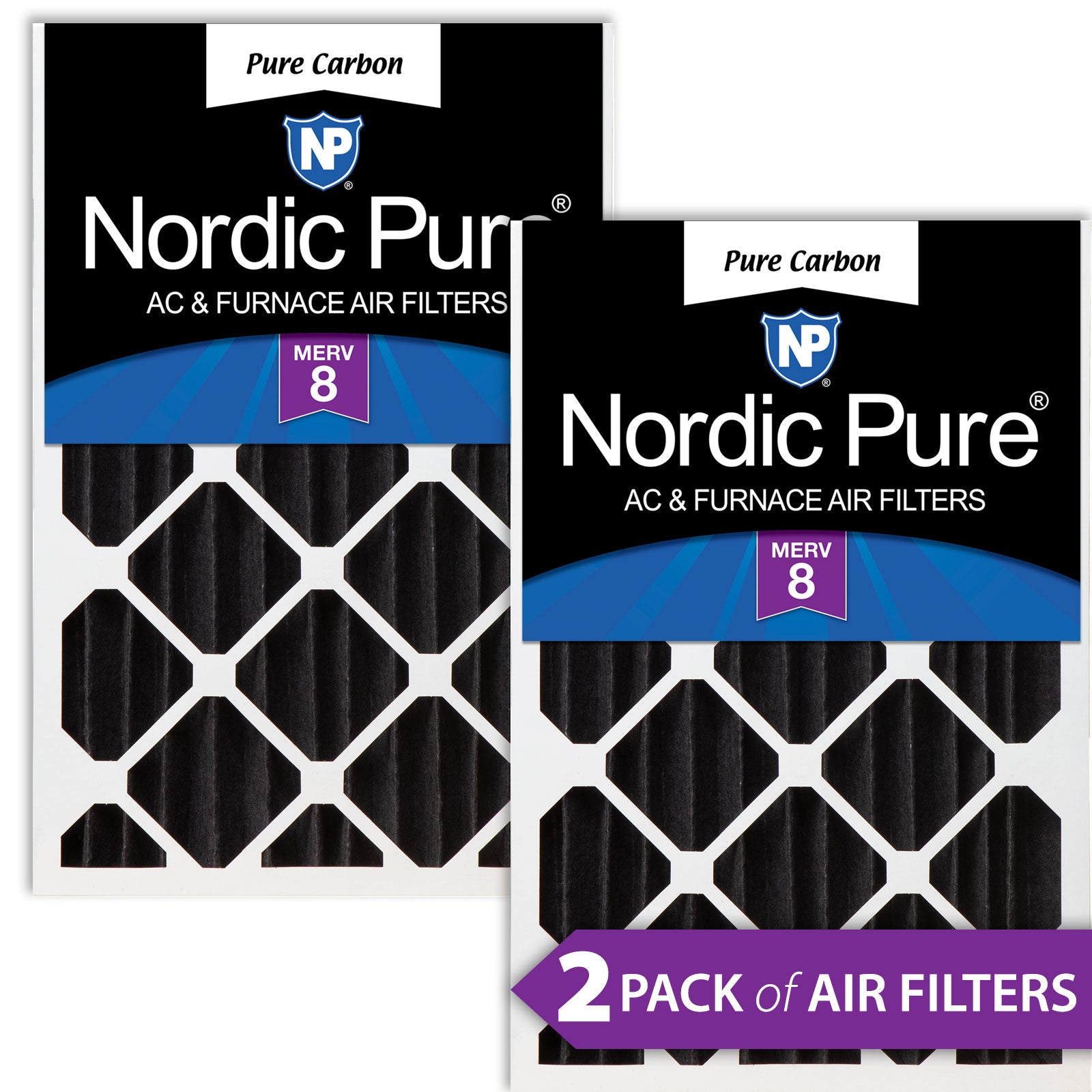 16x25x4 (3 5/8) Pure Carbon Pleated Odor Reduction Merv 8 Furnace Filters