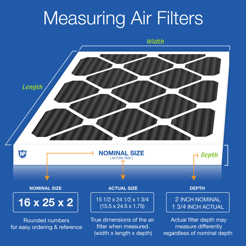16x25x2 Pure Carbon Pleated Odor Reduction Merv 8 Furnace Filters