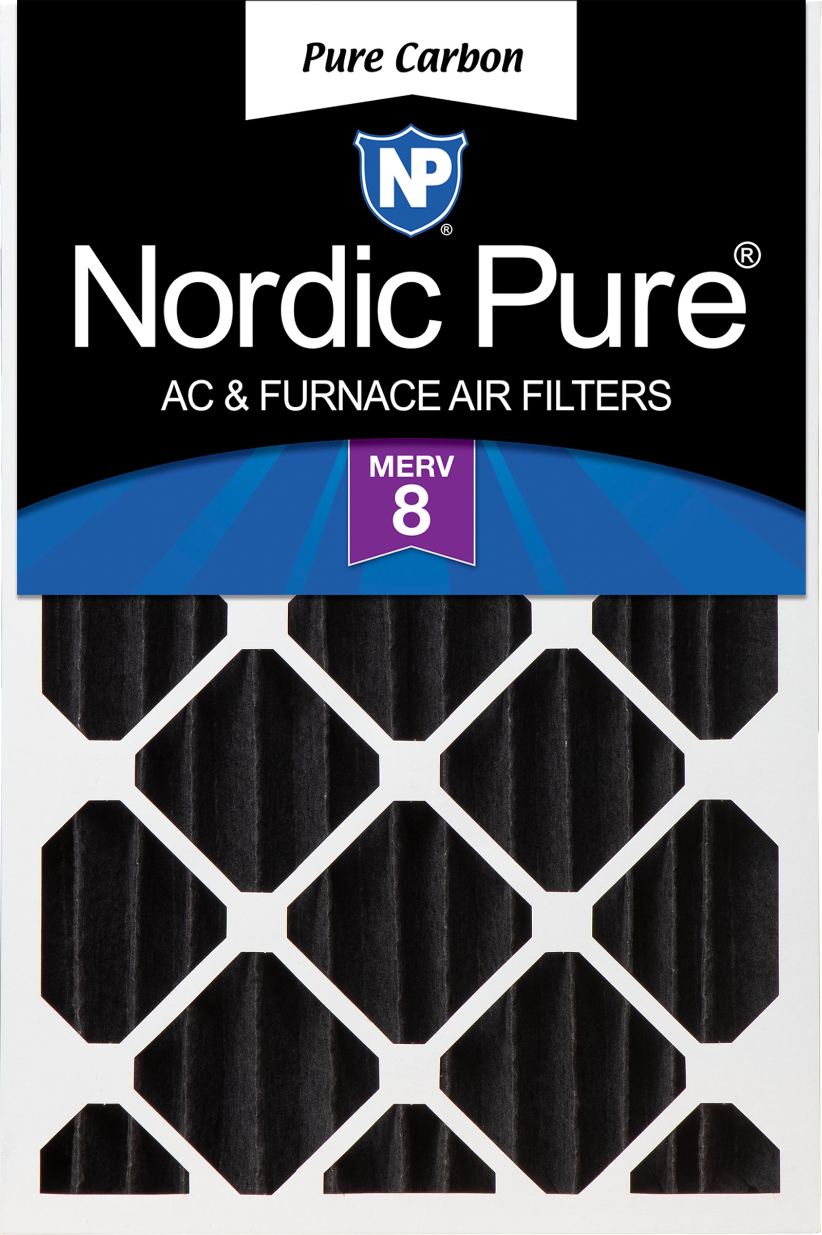 16x20x4 (3 5/8) Pure Carbon Pleated Odor Reduction Merv 8 Furnace Filter