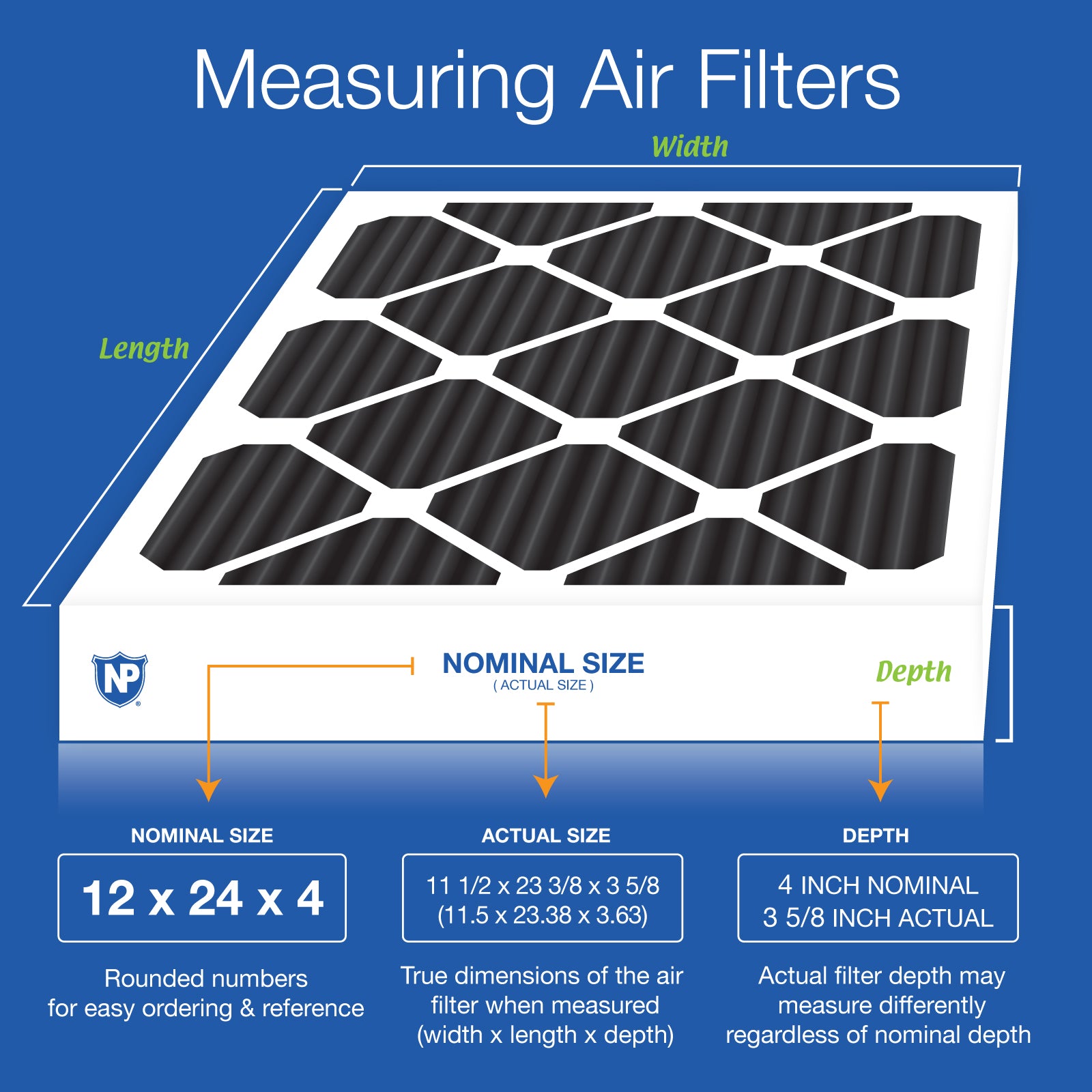 12x24x4 (3 5/8) Pure Carbon Pleated Odor Reduction Merv 8 Furnace Filter