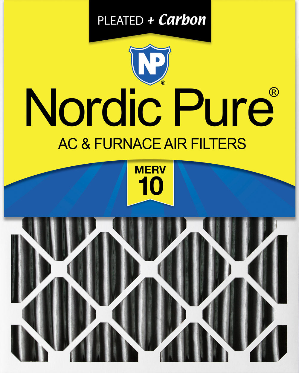 16x25x4 (3 5/8) Furnace Air Filters MERV 10 Pleated Plus Carbon