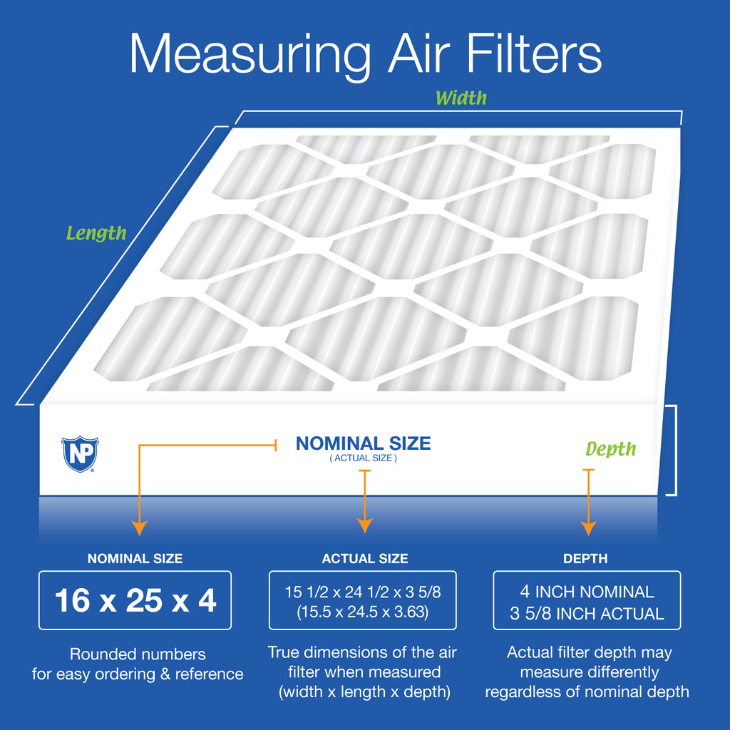 16x25x4 (3 5/8) Pleated Air Filters MERV 14 Plus Carbon